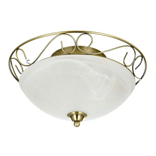Traditional Antique Brass Flush Ceiling Light with Alabaster Glass Image 5