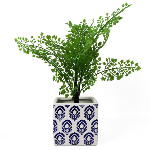 Leaf 12cm Ceramic Cube Planter with Decorative Print Blue Tulip