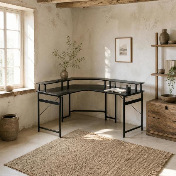 Wyld Haus Vevano 138.5cm Black L Shaped Work Desk With Integrated LED Lighting