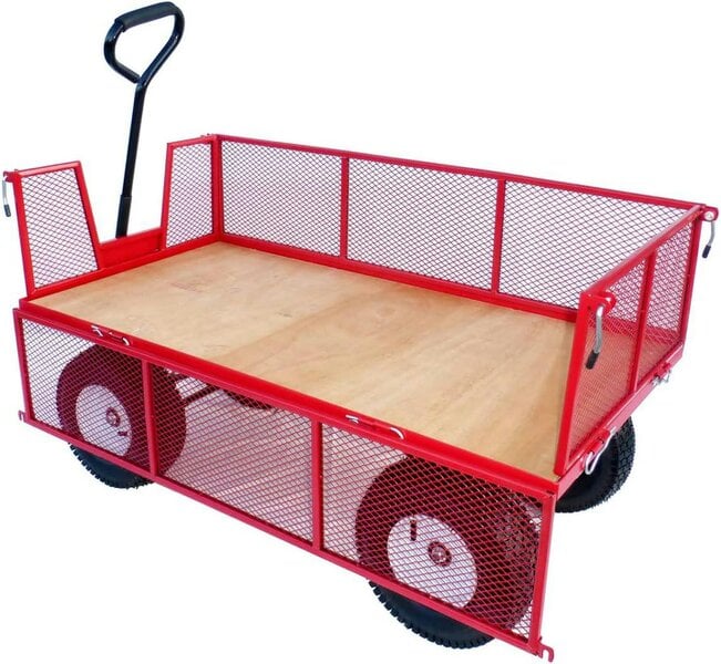 LiftMate Heavy Duty Garden Trolley Cart Wagon Truck with Folding Sides & Standard Plywood Deck, 350kg Capacity
