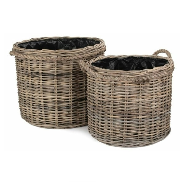 Rope Handled Rattan Round Planter
