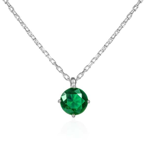 namana Dainty 925 Sterling Silver Green Round Solitaire Pendant Necklace for Women