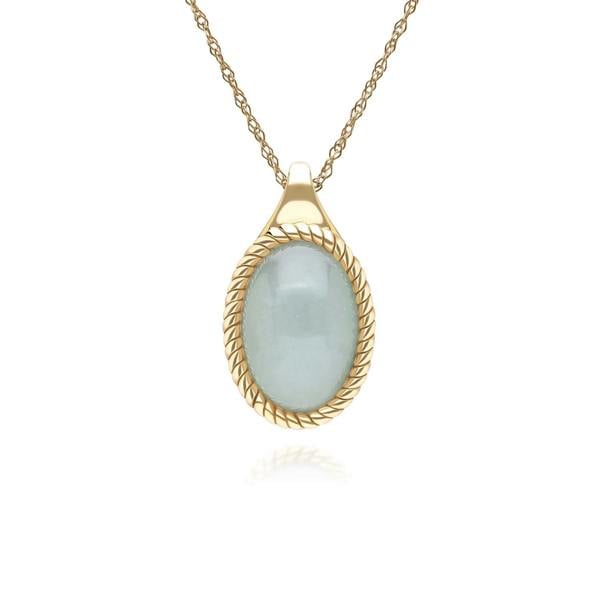 Gemondo Classic Oval Green Jadeite Pendant Necklace in 9ct Yellow Gold