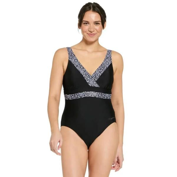 Zoggs Opulence Squareback Swimsuit - Black/White
