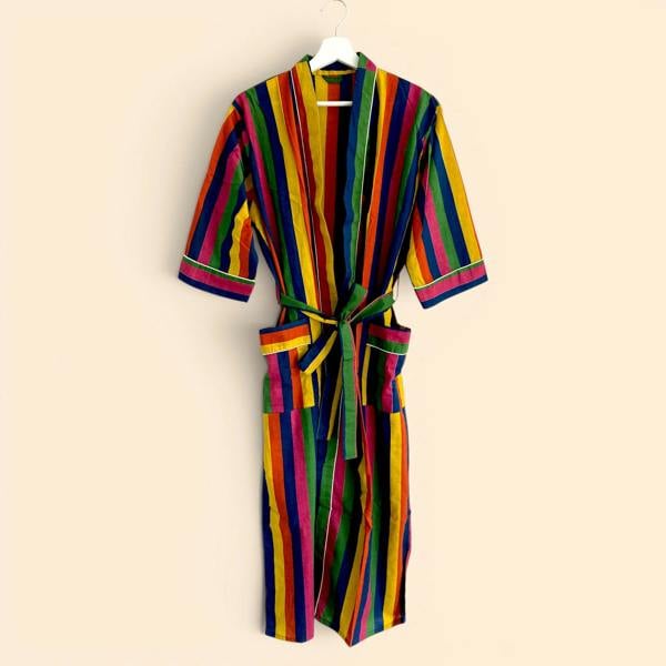 Hayley & Co Rainbow Stripe Print 100% Cotton Dressing Gown