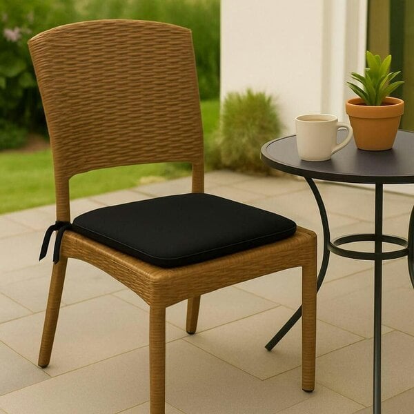 Night Zone Square Chair Seat Pads 38 x 38cm – 3cm Thick Foam Dining Chair Cushions with Ties - Black