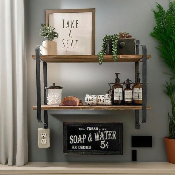 Rafaelo Mobilia Industrial 2 Tier Wooden Floating Shelf