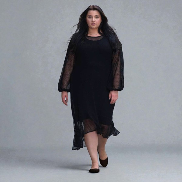 Women's Aphrodite Black Holiday Resort Dress with black undergarment, styled with black ballerinas  for a chic holiday look.