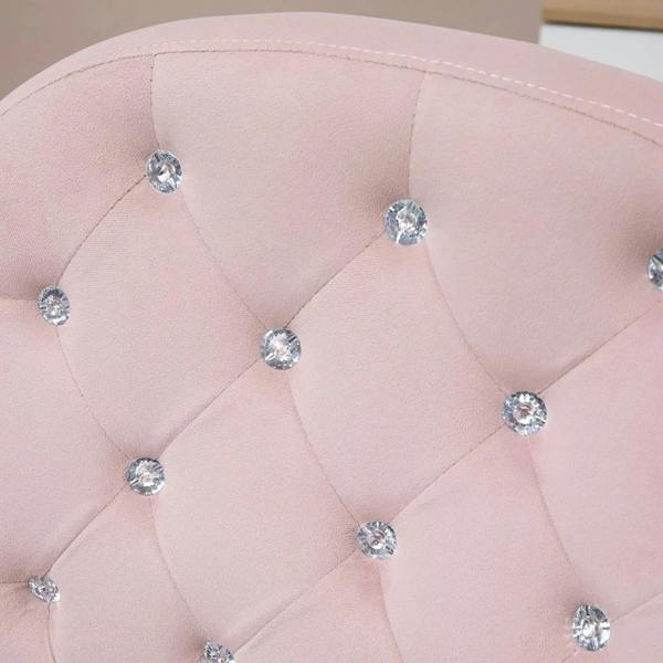 Pink velvet tufted fabric with sparkling crystal buttons