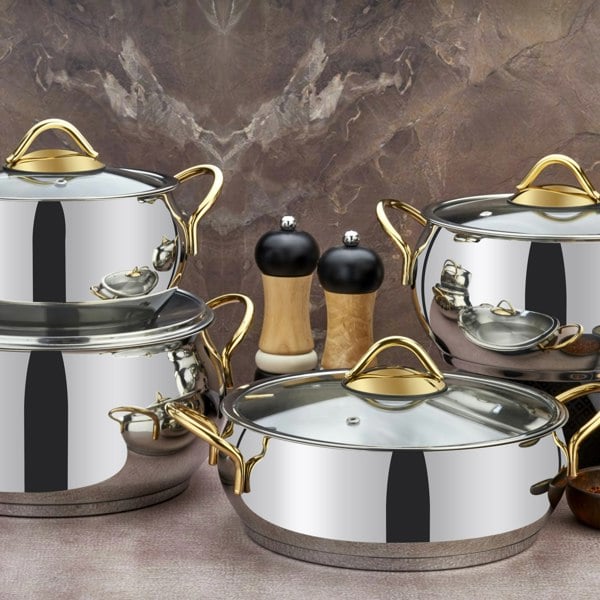 Rozi Sevval Collection 8-piece Stainless Steel Cookware Set (Gold Handles)