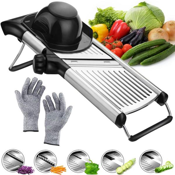 ADOV Professional Vegetable Cutter, Adjustable Stainless Steel Mandoline Slicer with Safety Gloves and Hand Guard