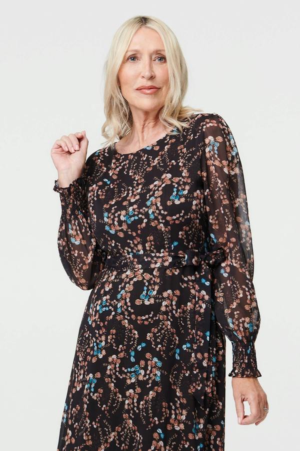 Brown | Floral Semi Sheer Layer Maxi Dress
