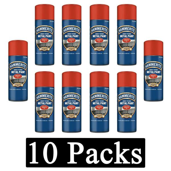 Hammerite 10X Hammerite Smooth Red Spray Paint 400ml