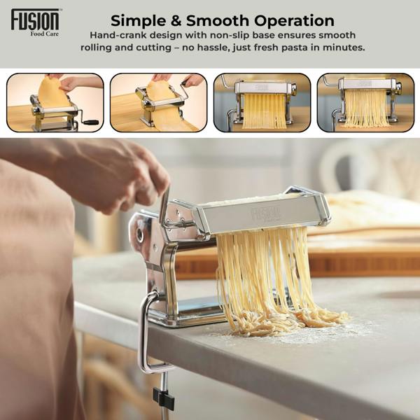Fusion Food Care Pasta Maker Machine 3-in-1 430 Stainless Steel - for Spaghetti, Tagliatelle, Fettuccine, Lasagne Sheets Adjustable Spaghetti Maker