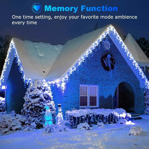 White and Blue Icicle LED String Fairy Lights with Timer, Memory Function and Size Options image 4