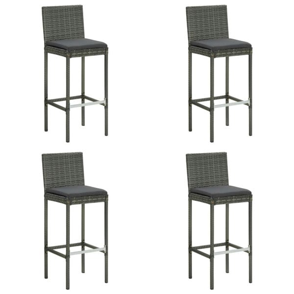 Berkfield Garden Bar Stools with Cushions 4 pcs Grey Poly Rattan