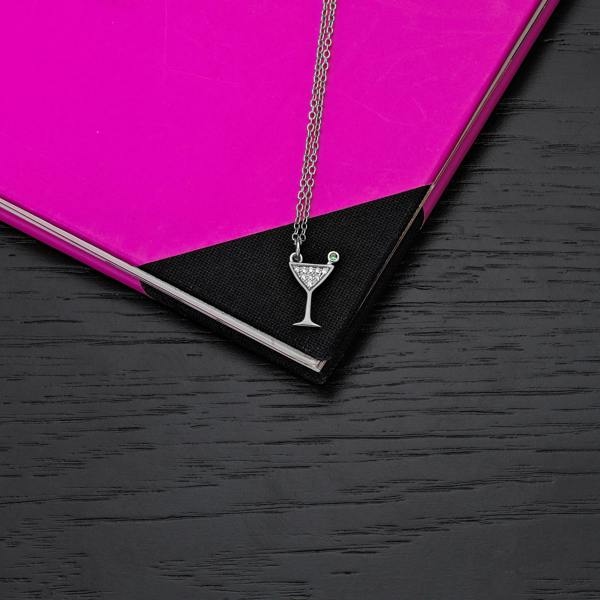 namana 925 Sterling Silver Cocktail Glass Necklace for Women
