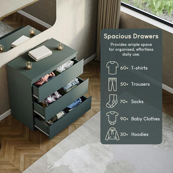 Vida Designs Denver 3 Drawer Chest, Black