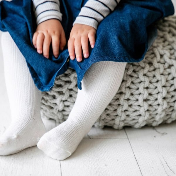 Little Sock Co. Non-Slip Super Soft Cable Knit Tights in Cream - age 6 months-3 years