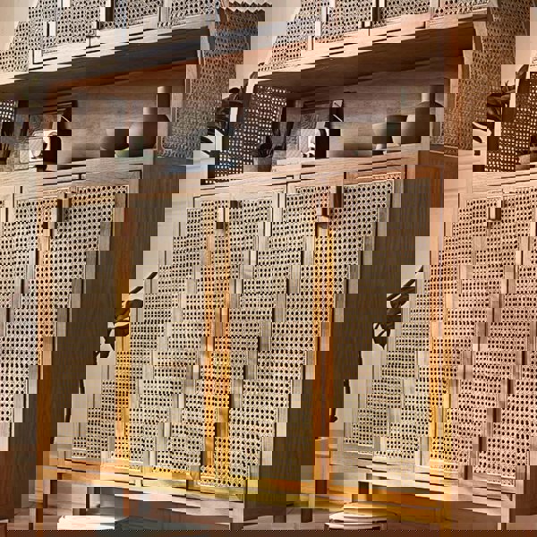 Eisha Rattan Shoe Storage, Cupboard, Solid Wood with bench seating with shoe storage