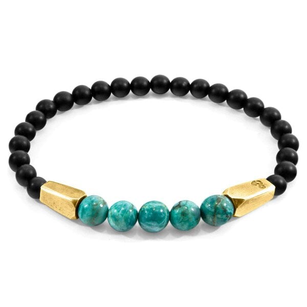 Anchor & Crew Blue Turquoise Hukou 9ct Yellow Gold and Stone Bracelet