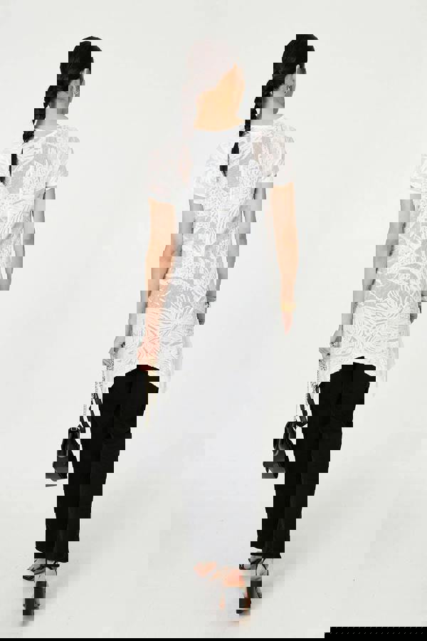 White | Floral Textured Hanky Hem Tunic Top