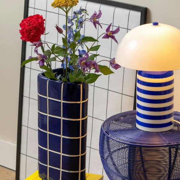 Love Frankie Stripy Table Lamp in Cobalt Blue