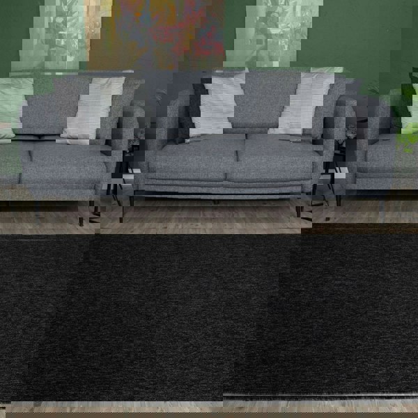 Dark Grey Low Pile Area Rug Plain Design