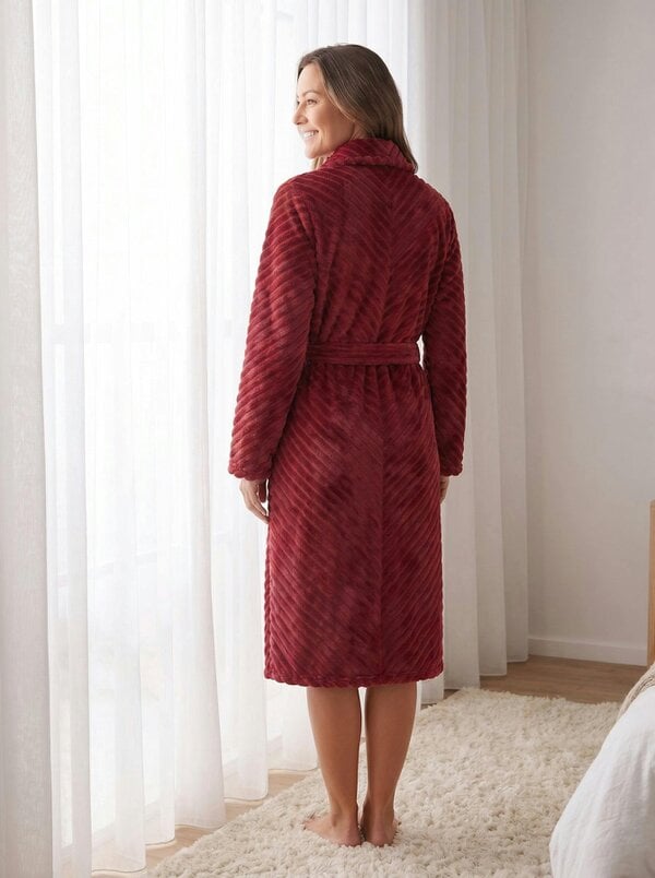 Camille Womens Supersoft Fleece Long Sleeved Ribbed Dressing Gown