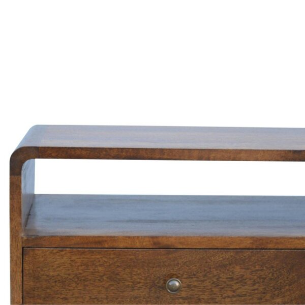 Wyld Haus Ostuni Low Curved Chestnut Mango Wood TV Media Unit 2 Drawers and Open Shelf
