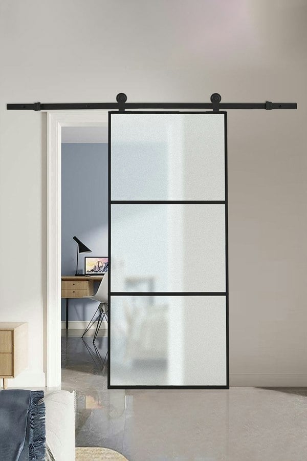Living and Home Glass Barn Door with Sliding Hardware Kit