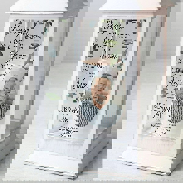 Personalised Memento Company Personalised Botanical Memorial Photo Upload White Lantern