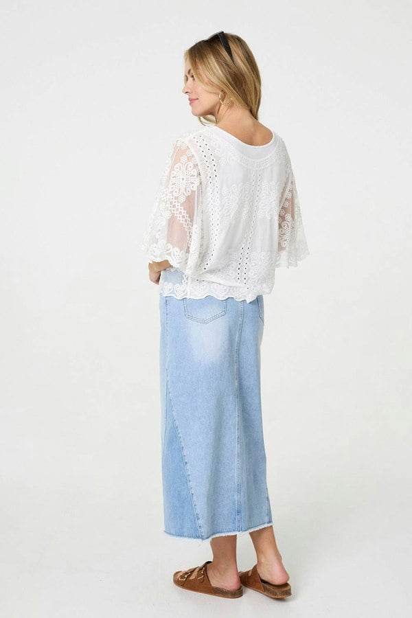 White | Embroidered 3/4 Sleeve Blouse
