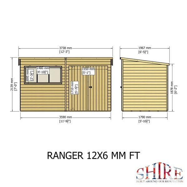 Shire Ranger 12x6 Double Door Premium Pent interlock Shiplap Shed - Best Shed