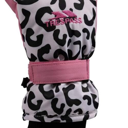 Trespass Kids Laggan Leopard Print Winter Gloves - White/Black/Pink