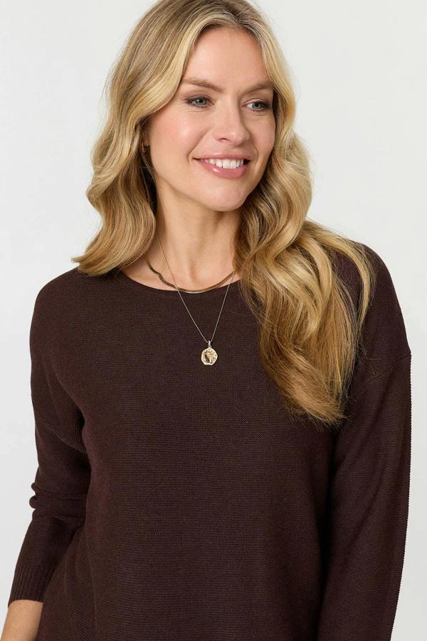 Chocolate | Textured Batwing Long Sleeve Jumper