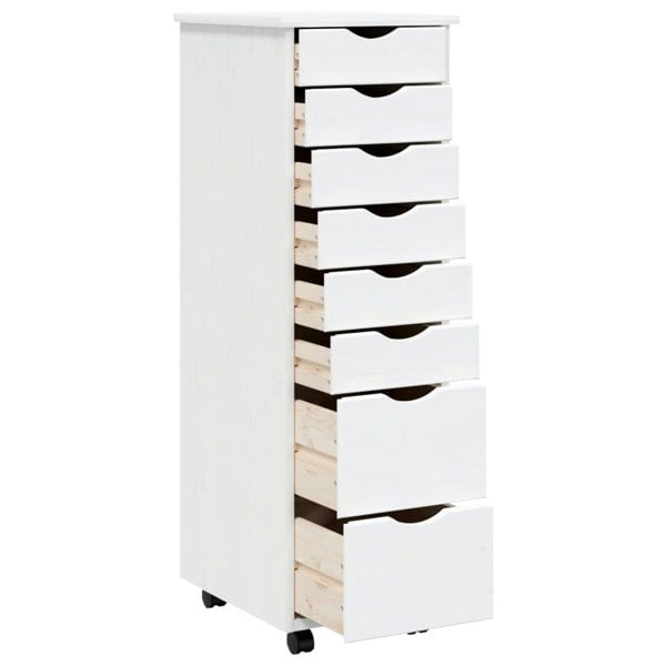 Berkfield Rolling Cabinet with Drawers MOSS White Solid Wood Pine