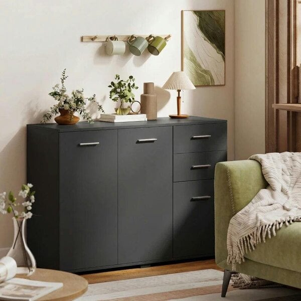 Sideboard, Modern Storage Cabinet with 2 Drawers, 3 Doors and Adjustable Shelves, Black