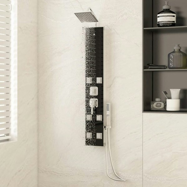 Berkfield Shower Panel Unit Glass 18x45.5x130 cm Black