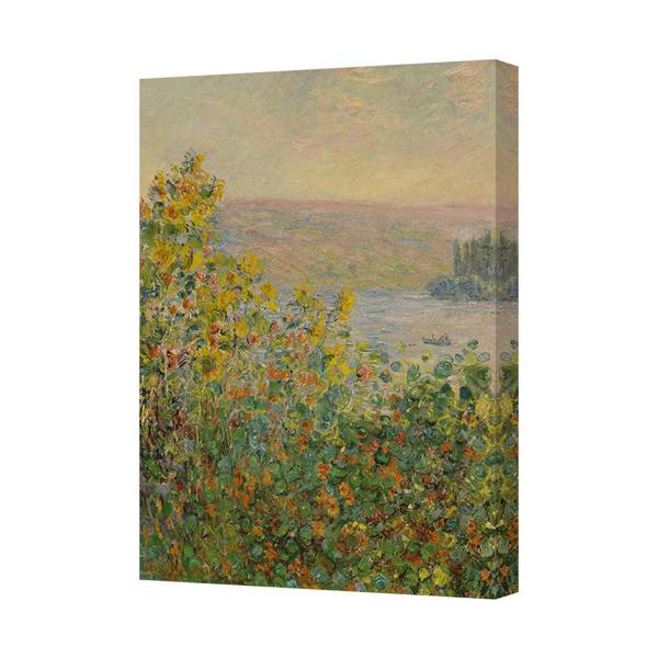 Benjamin Tate Design Contemporary Canvas Art Print Floral Landscape Over Water With Framed Wood