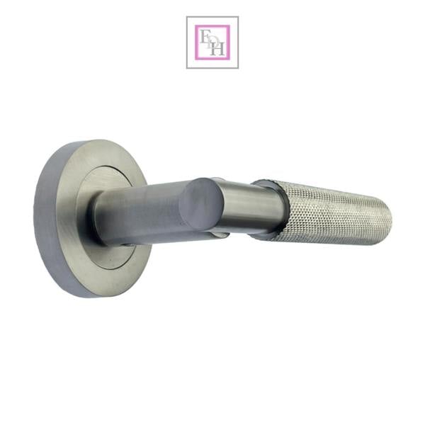 EDH Door Hardware Satin Nickel Knurled Door Handles on Round Rose – Modern Internal Lever Handle