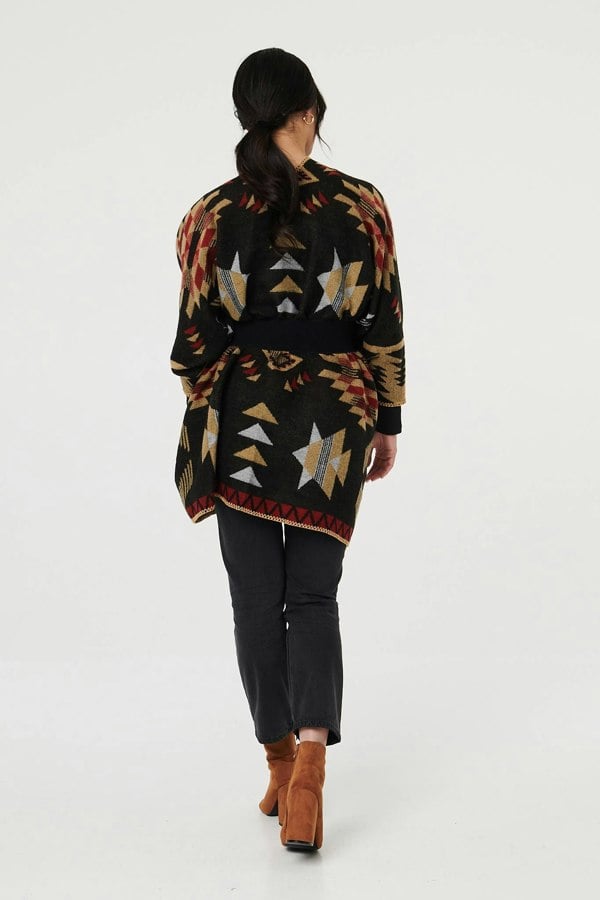 Black | Aztec Print Oversized Poncho
