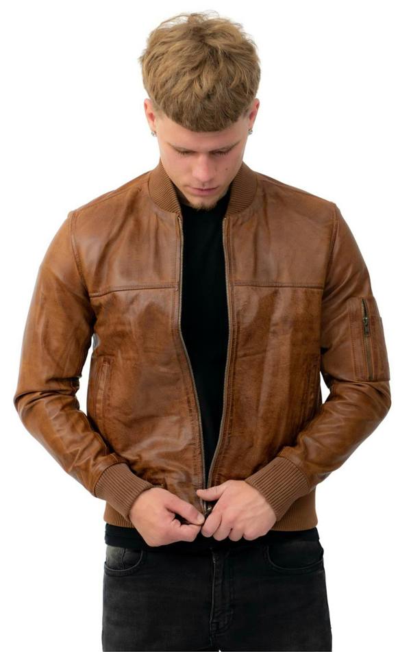 Infinity Leather Mens Retro MA-1 Leather Bomber Jacket-Arlington