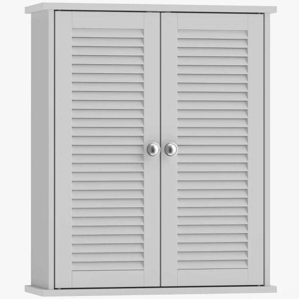 Bathroom Cabinet, Bathroom Wall Cabinet with Louvered Doors and Adjustable Shelf Storage for Kitchen, White