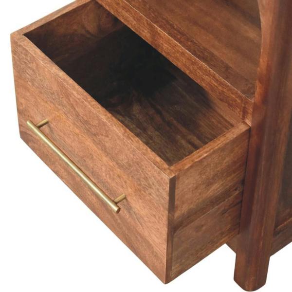 Artisan Furniture Solid Wood Arc-Line Bedside Table, 1 Drawer & 1 Open Slot, Brown