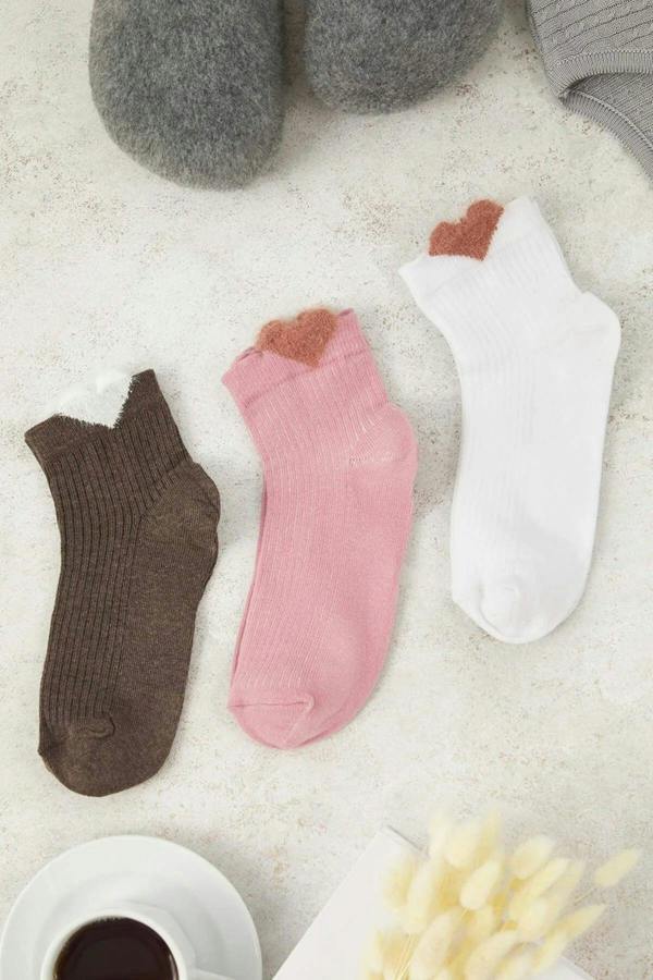WOVCOR 3-Pack Cotton Heart Jacquard Knit Socks