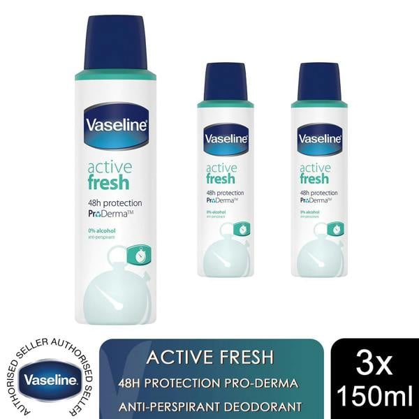 Vaseline ProDerma Active Fresh Antiperspirant Deodorant Spray 150ml, 3 Pack
