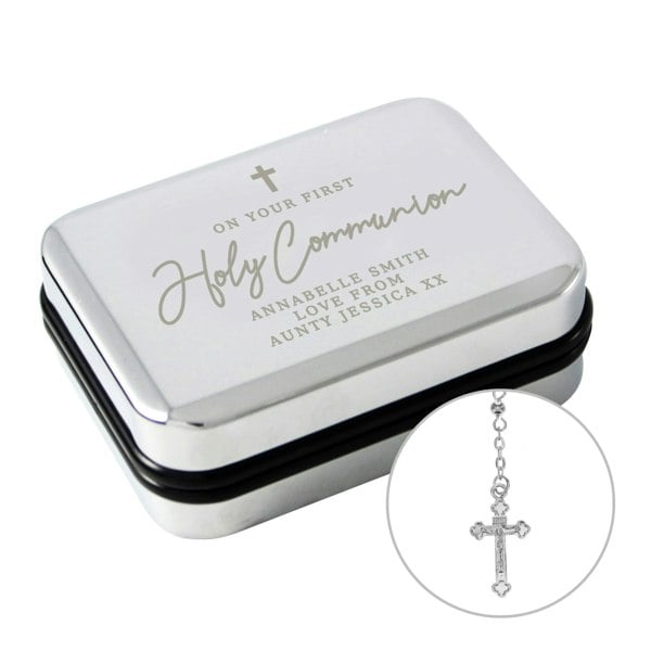 Personalised Memento Company Personalised First Holy Communion Rosary Beads and Cross Trinket Box