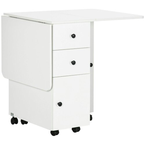 Wyld Haus Zibsa Wooden White Drop Leaf Dining Table With Storage For 6