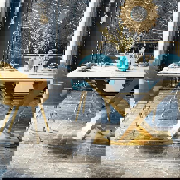 Weilai Concept LUCI Dining Table, Marble And Gold Metal